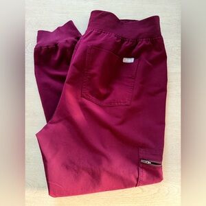 FIGS High Waisted Burgundy Maroon Jogger Scrub Pant Women's Sz L Petite